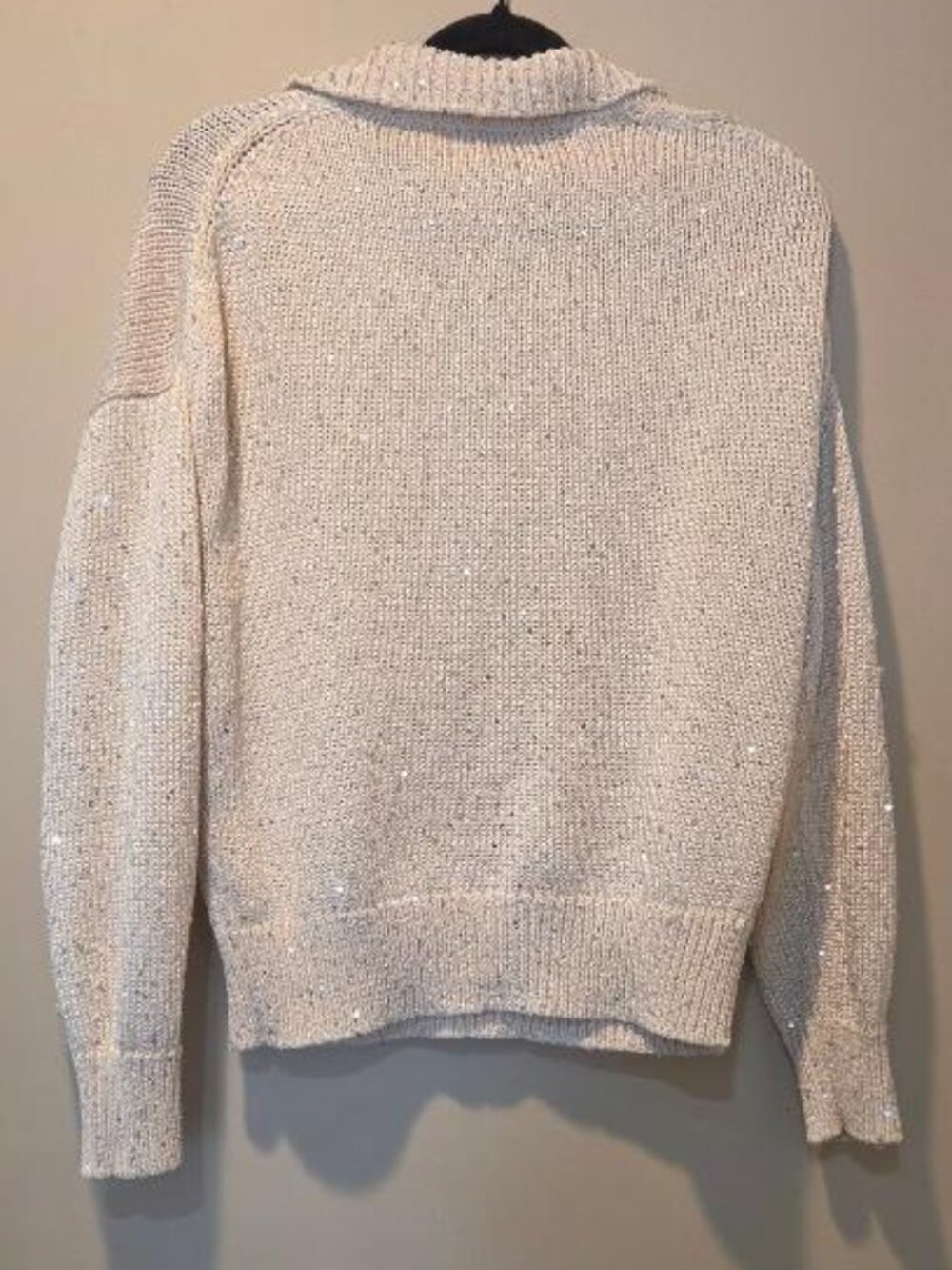 J. Crew Sequin Polo Sweater Cream Collared Knit V-neck (Joie Neck Tag Error) - Picture 4 of 6